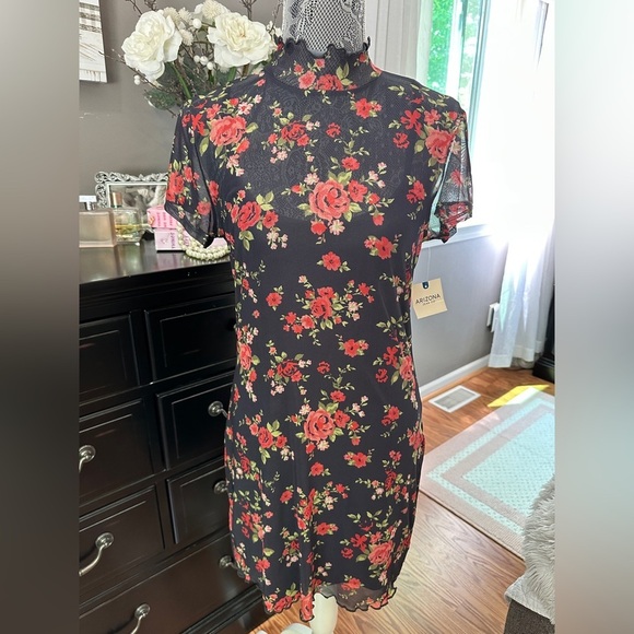 Arizona Jean Co Floral Mesh Mini Dress Size Large Gothic Y2K Grunge Vibes - Picture 8 of 16